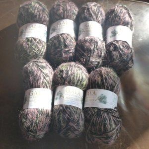 7 Small Skeins GALA Mixed Fiber Yarn Color Black Pink Yellow Combo